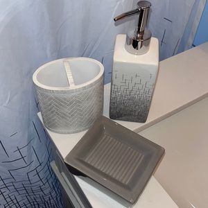 Grey and White Bathroom Vanity Accessory Set